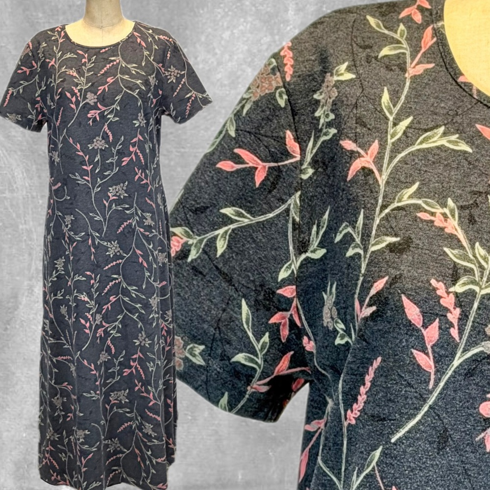 Woodland wildflower vine dress long maxi short sleeve‎ cotton floral whimsical